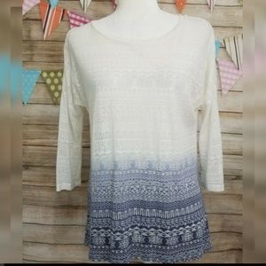 Maurices Burnout Shirt Size S White Blue Tribal